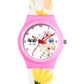 Kids’ White Dial Analog Watch with Floral Silicone Strap & Pink Case - JJ218