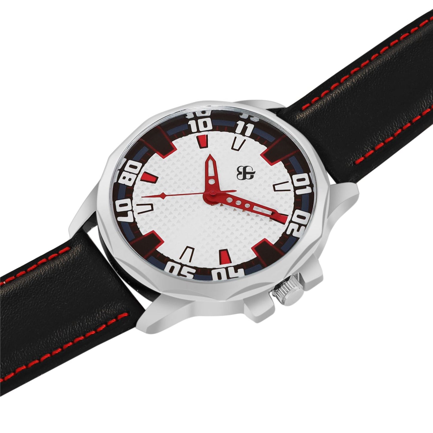 Men’s White Dial with Black Leather Strap Analog Watch - BSM073A