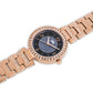 Dhyara Women’s Elegant Black Dial with Rose Gold Metal Strap & Crystal Bezel Watch - D004E