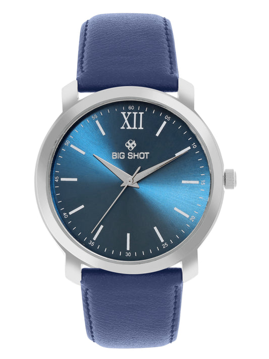 Men’s Stylish Blue Dial Analog Watch with Premium Blue Leather Strap