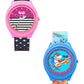 Kids’ Combo Pack Analog Watches – Pink Stripes Design & Shark Surf Cartoon Theme - JJ116102
