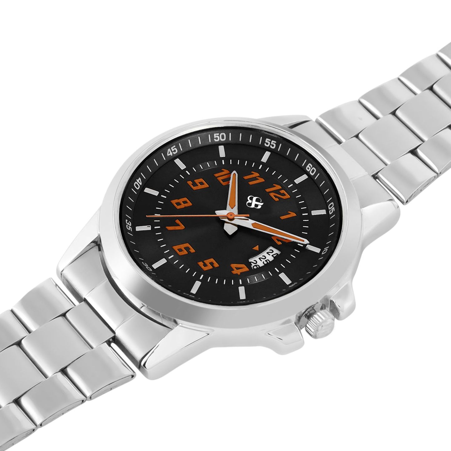 Men’s Black Dial Analog Watch with Silver Metal Strap & Date Display - BSM070B