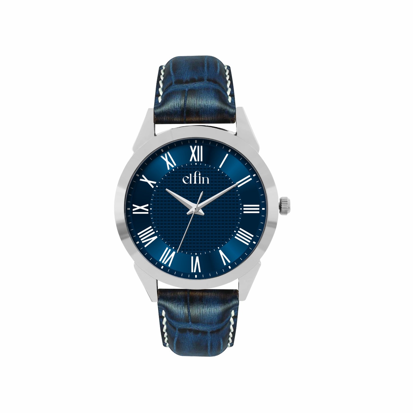 Men’s Analog Watch – Grey Textured Dial with Blue Strap & Blue Hands - ELFM001A