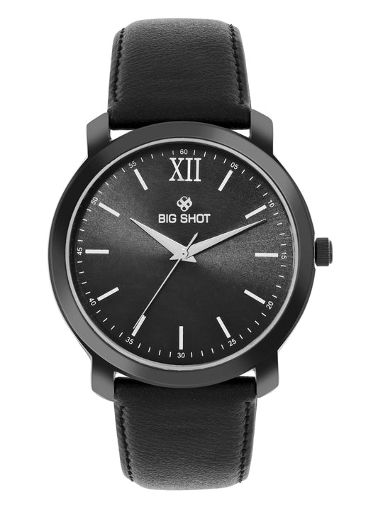 Men’s Classic Black Analog Watch with Leather Strap - BSM004C