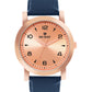 Men’s Rose Gold Dial Analog Watch with Navy Blue Leather Strap - BSM005E