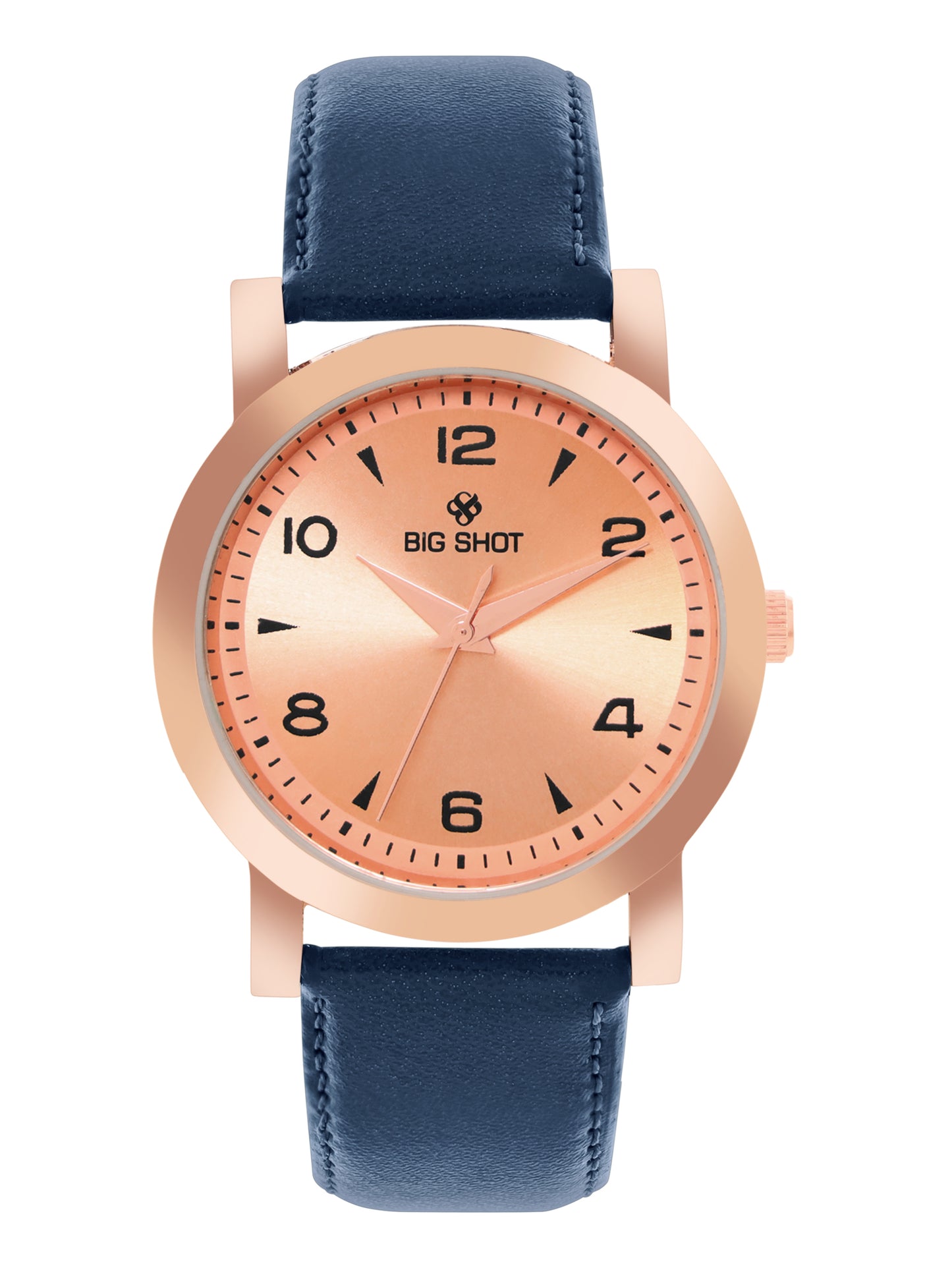 Men’s Rose Gold Dial Analog Watch with Navy Blue Leather Strap - BSM005E