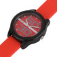 Men’s Bold Red Dial Analog Watch with Black Case & Red Strap - BSM020D