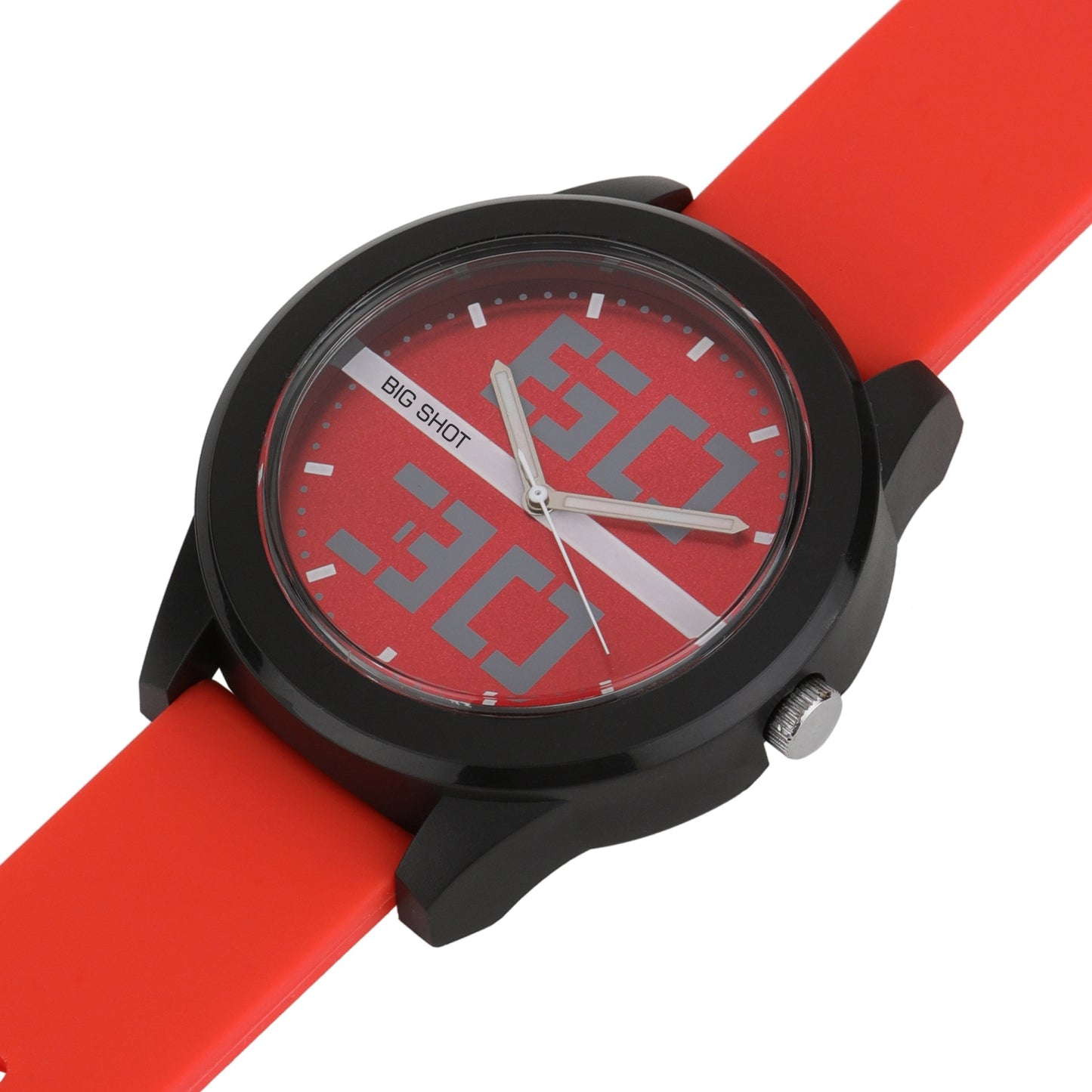 Men’s Bold Red Dial Analog Watch with Black Case & Red Strap - BSM020D