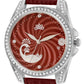 Women’s Elegant Red Dial Analog Watch with Crystal Bezel & Leather Strap - D009C