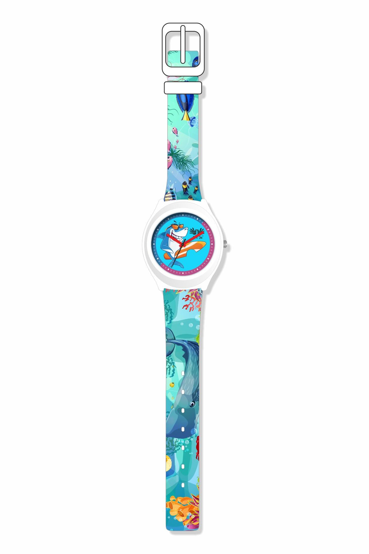 Kids Analog Watch Baby Shark Theme Ocean Print Strap Blue Dial with Baby Shark