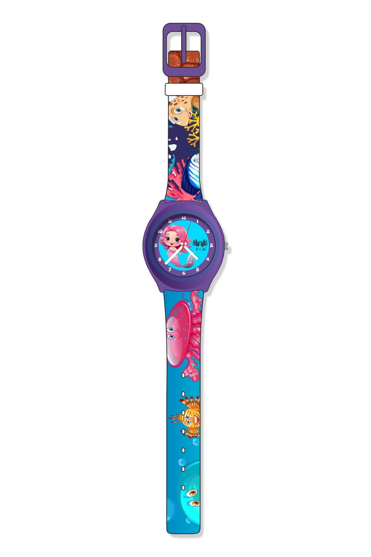 Kids Analog Watch Mermaid Ocean Print Strap with Blue Dial Mermaid