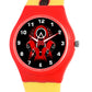 Kids’ Black Dial Analog Watch with Red Case and Yellow Printed Silicone Strap - JJ211
