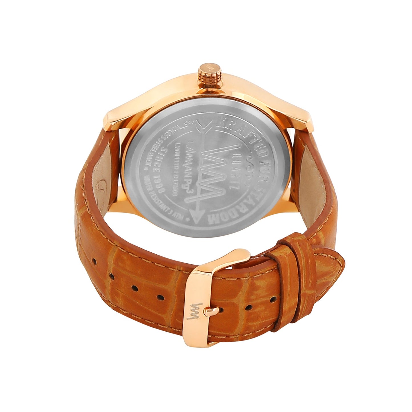 Men Rose Gold Case Silver Skeleton Dial Brown Croco Leather Strap Day-Date Watch LWM111D