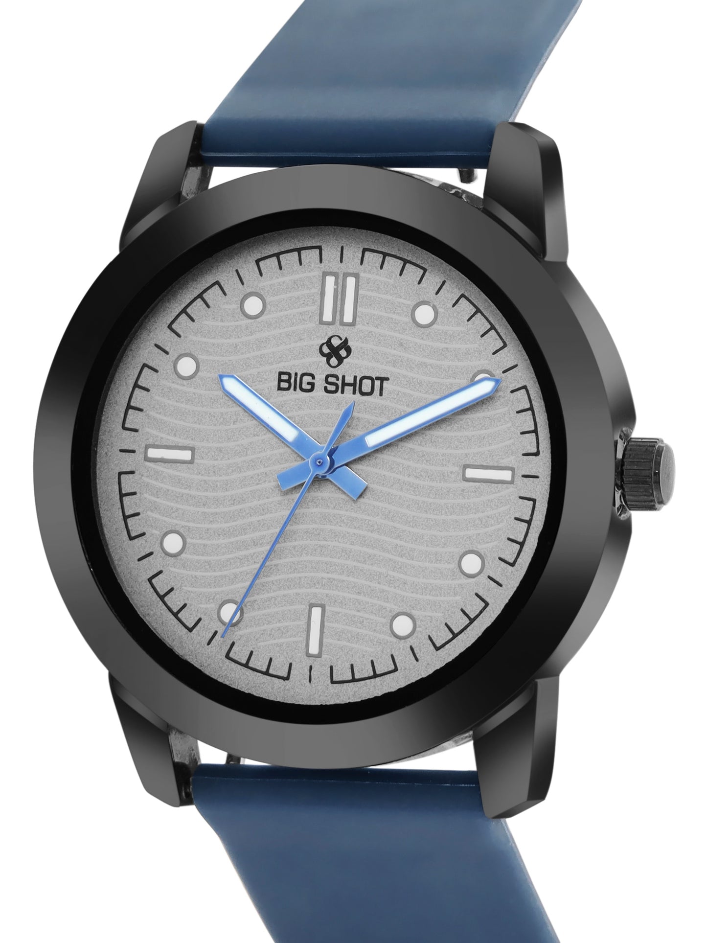 Men’s Analog Watch – Grey Textured Dial with Blue Strap & Blue Hands - BSM008C