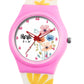 Kids’ White Dial Analog Watch with Floral Silicone Strap & Pink Case - JJ218