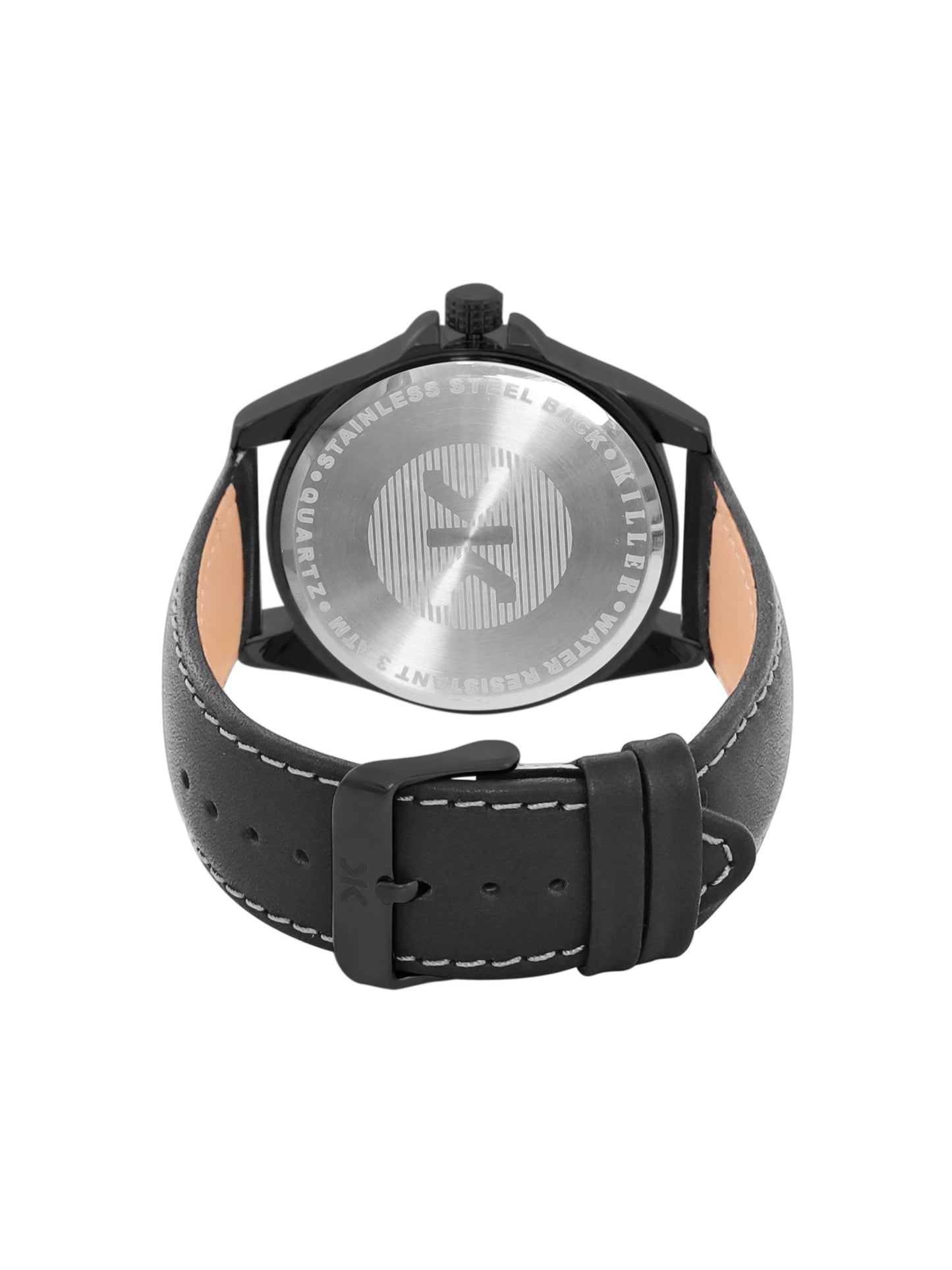 Men's Black Leather Strap Date Watch KLMO104A