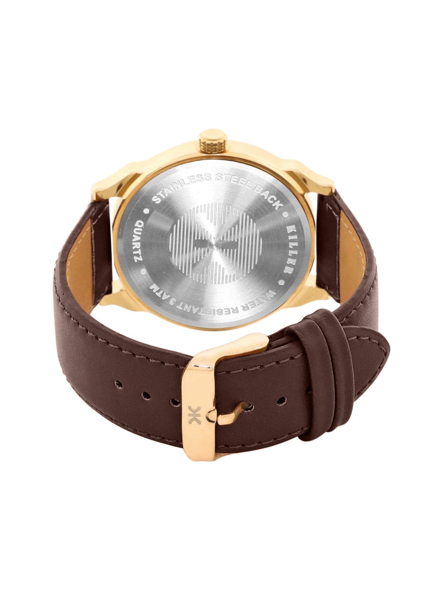Men's Gold Brown Leather Strap Date Watch KLMO80I