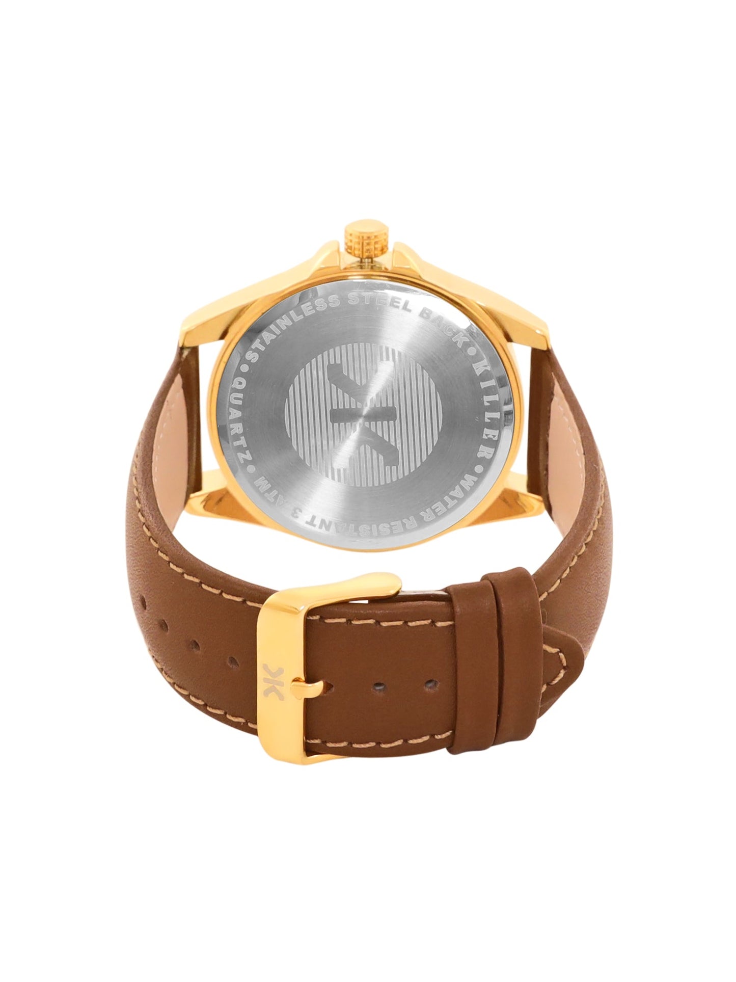 Men's Gold Case, Brown Leather Strap Date Watch KLMO104C