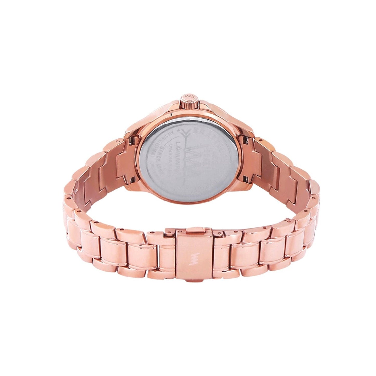 Women's Rose Gold Bling, Blue Dial, Rose Gold Diamond studded Solid Link Bracelet Watch LWWI106E