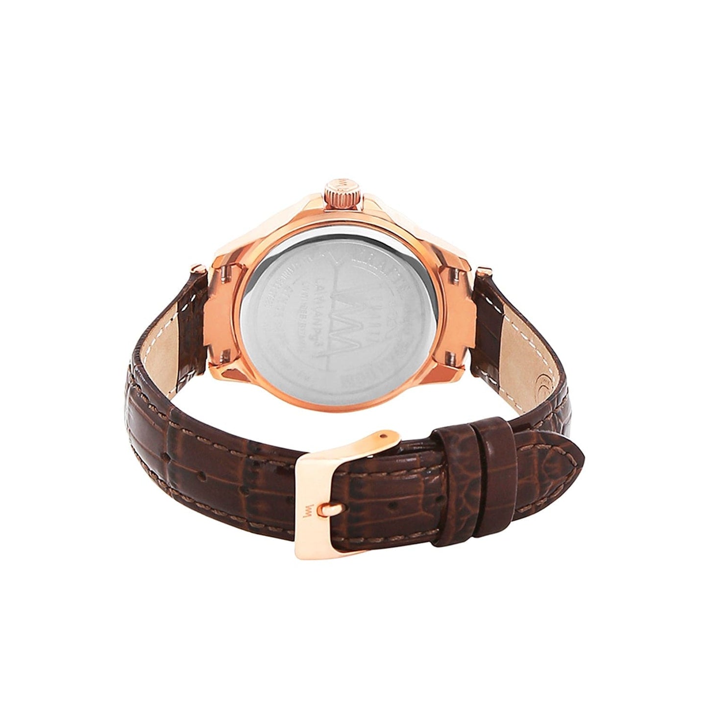 Women's Rose Gold Bling, White Dial, Brown Genuine Leather Strap Watch LWWI106B