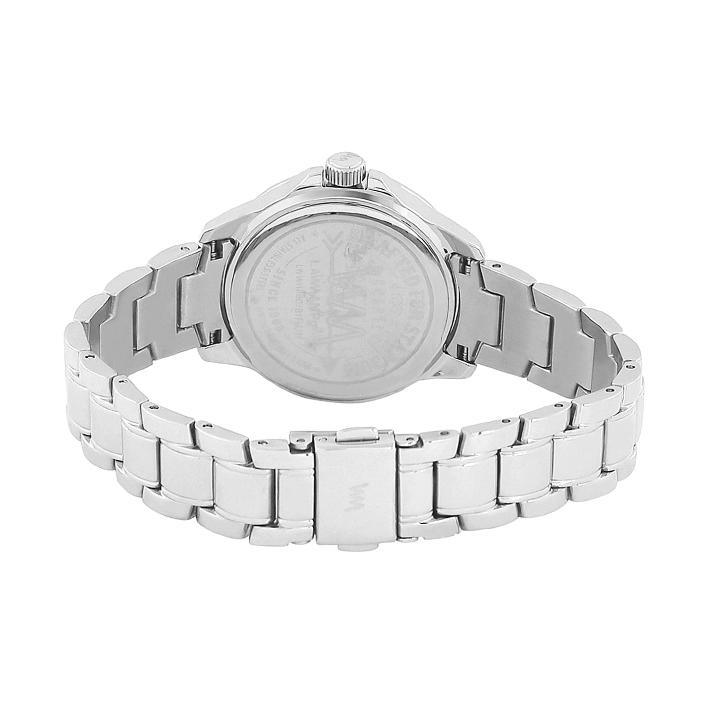 Women's Silver Bling, Blue Dial, Silver Diamond studded Solid Link Bracelet Watch  LWWI106C