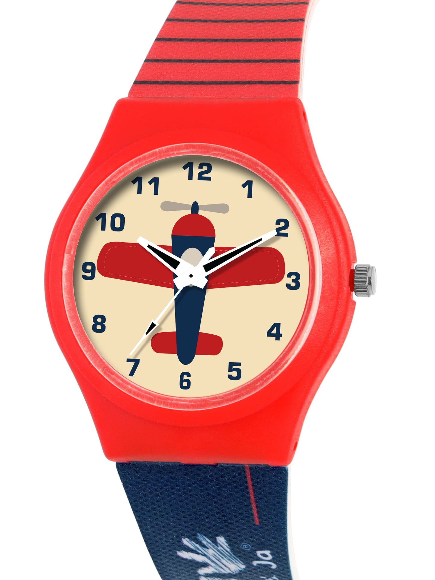 Kid’s Airplane Graphic Dial Analog Watch with Red Case & Dual-Tone Silicone Strap - JJ231
