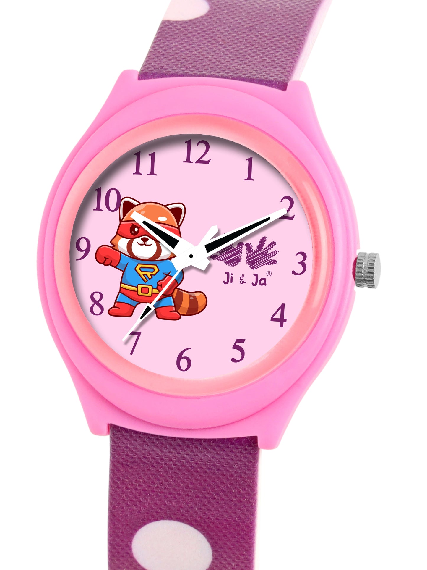 Kid’s Pink Dial Analog Watch with Purple Polka Dot Silicone Strap - JJ234