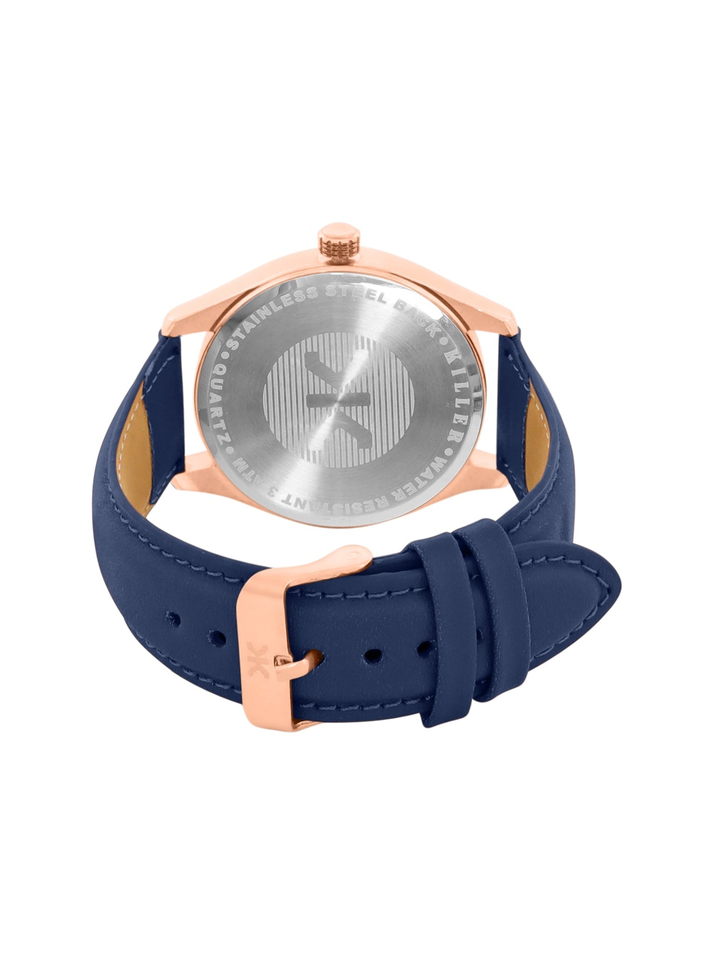 Men's Rose Gold Case, Blue Skeleton Dial, Blue Leather Strap, Date Watch KLMO103A