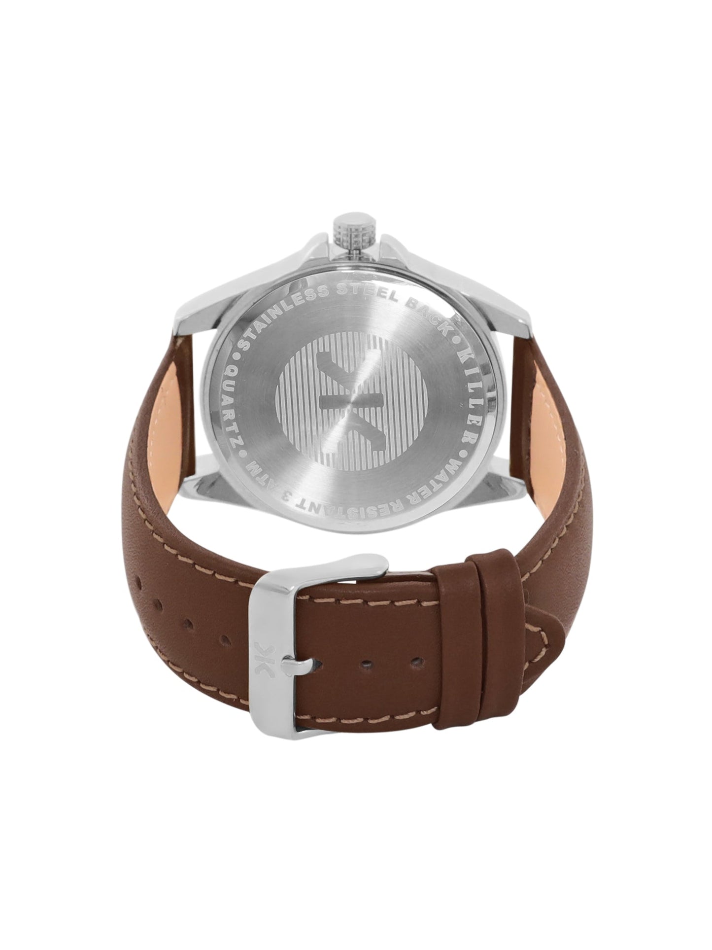 Men's Silver Case, Brown Leather Strap Date Watch KLMO104B