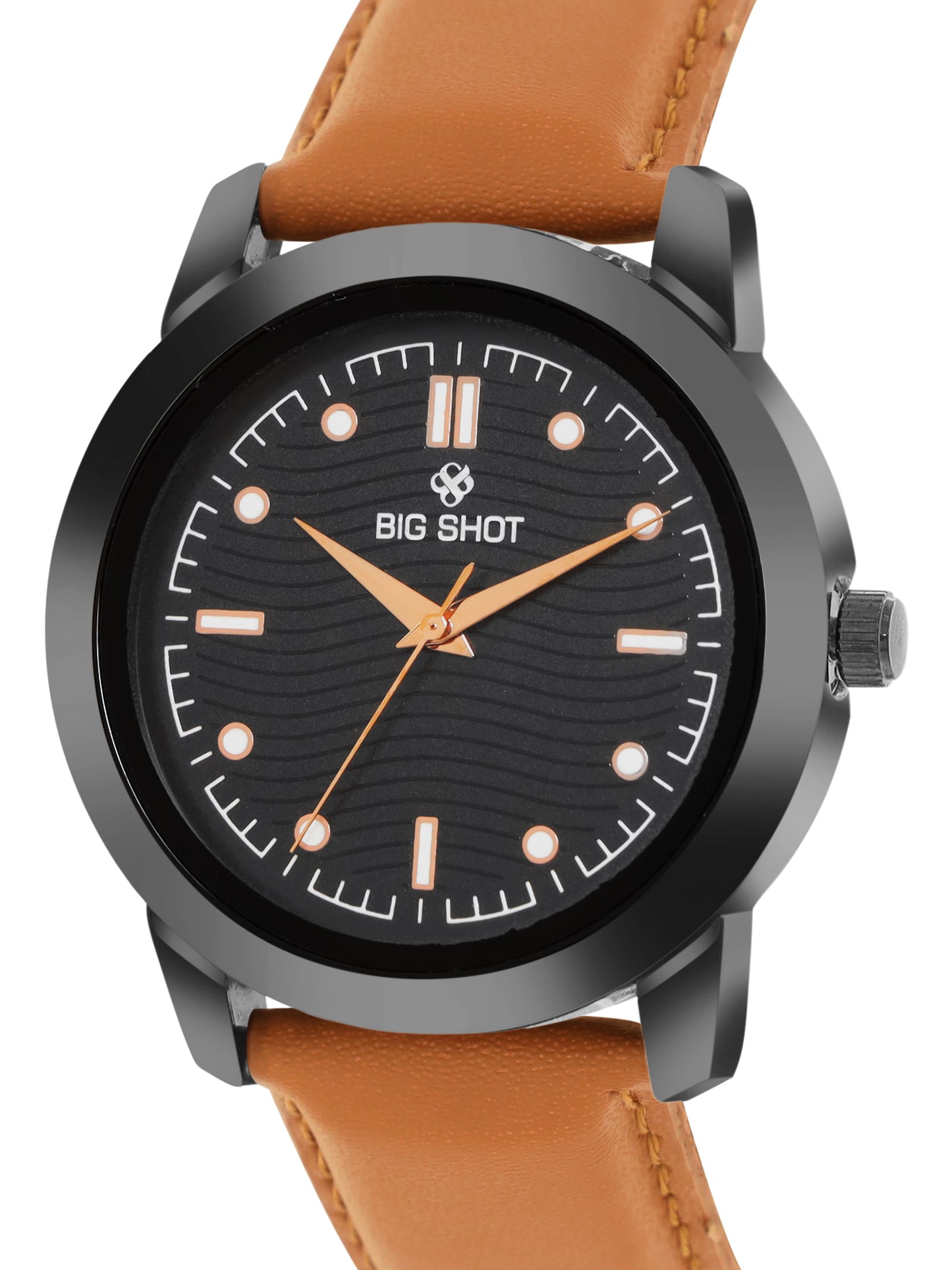 Big Shot Men’s Black Textured Dial with Brown Leather Strap Analog Watch - For Men BSM008B
