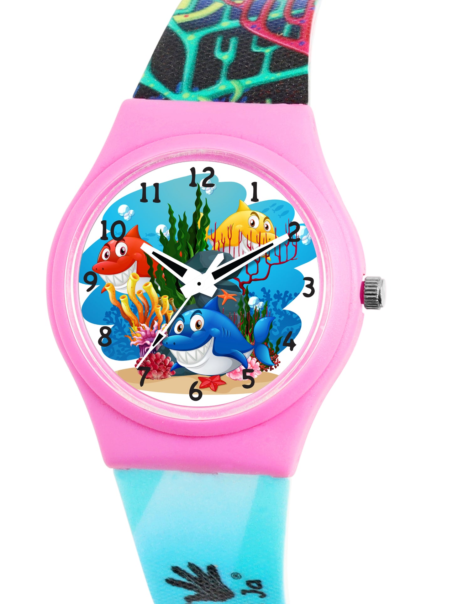 Kid’s White Dial Analog Watch with Underwater Animals & Multicolor Silicone Strap - JJ244