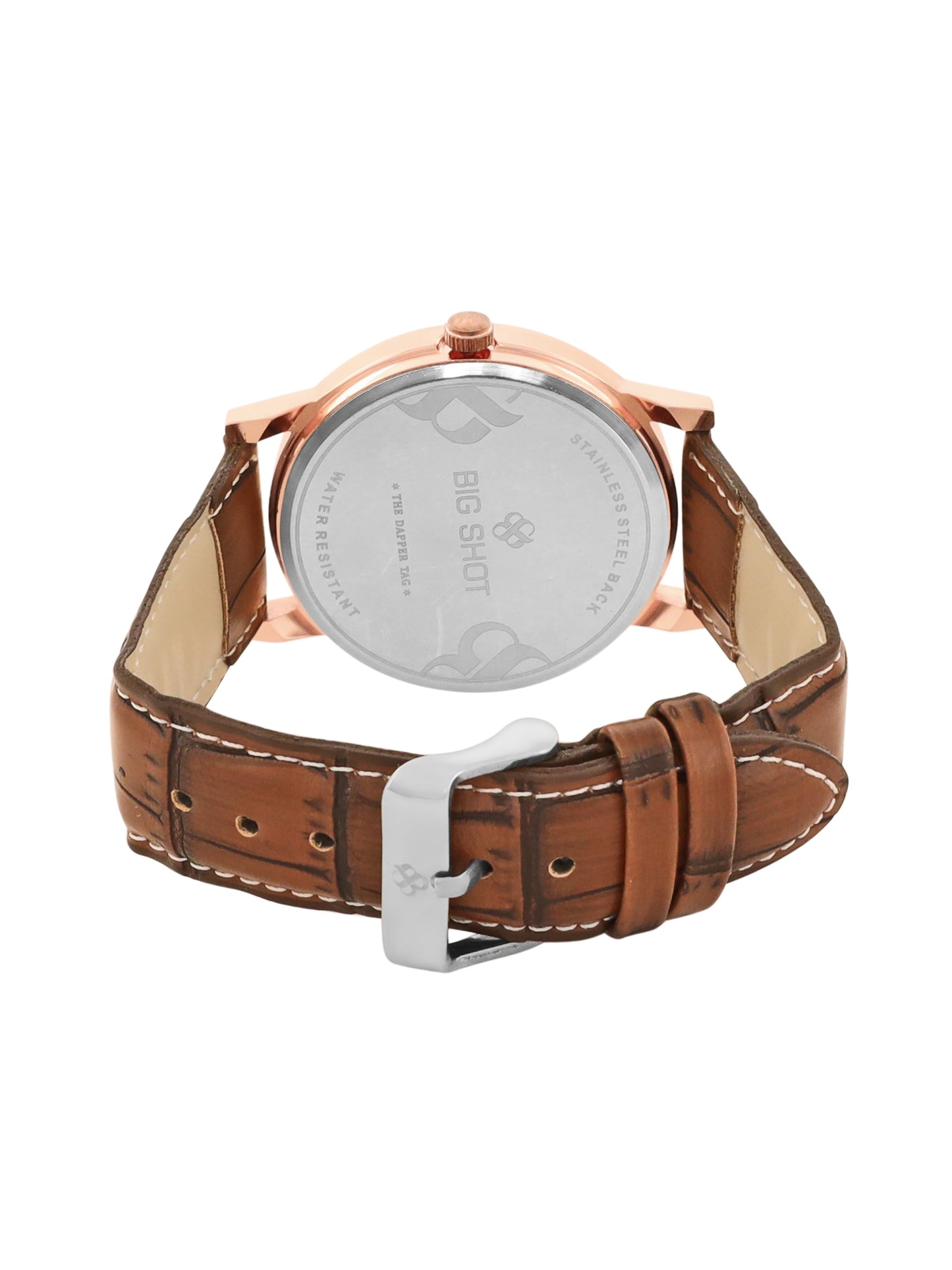 Men’s Classic White Dial Analog Watch with Rose Gold Case & Brown Leather Strap - BSM001D
