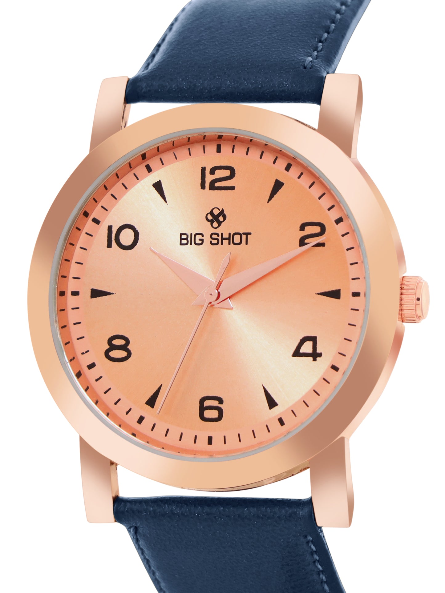 Men’s Rose Gold Dial Analog Watch with Navy Blue Leather Strap - BSM005E