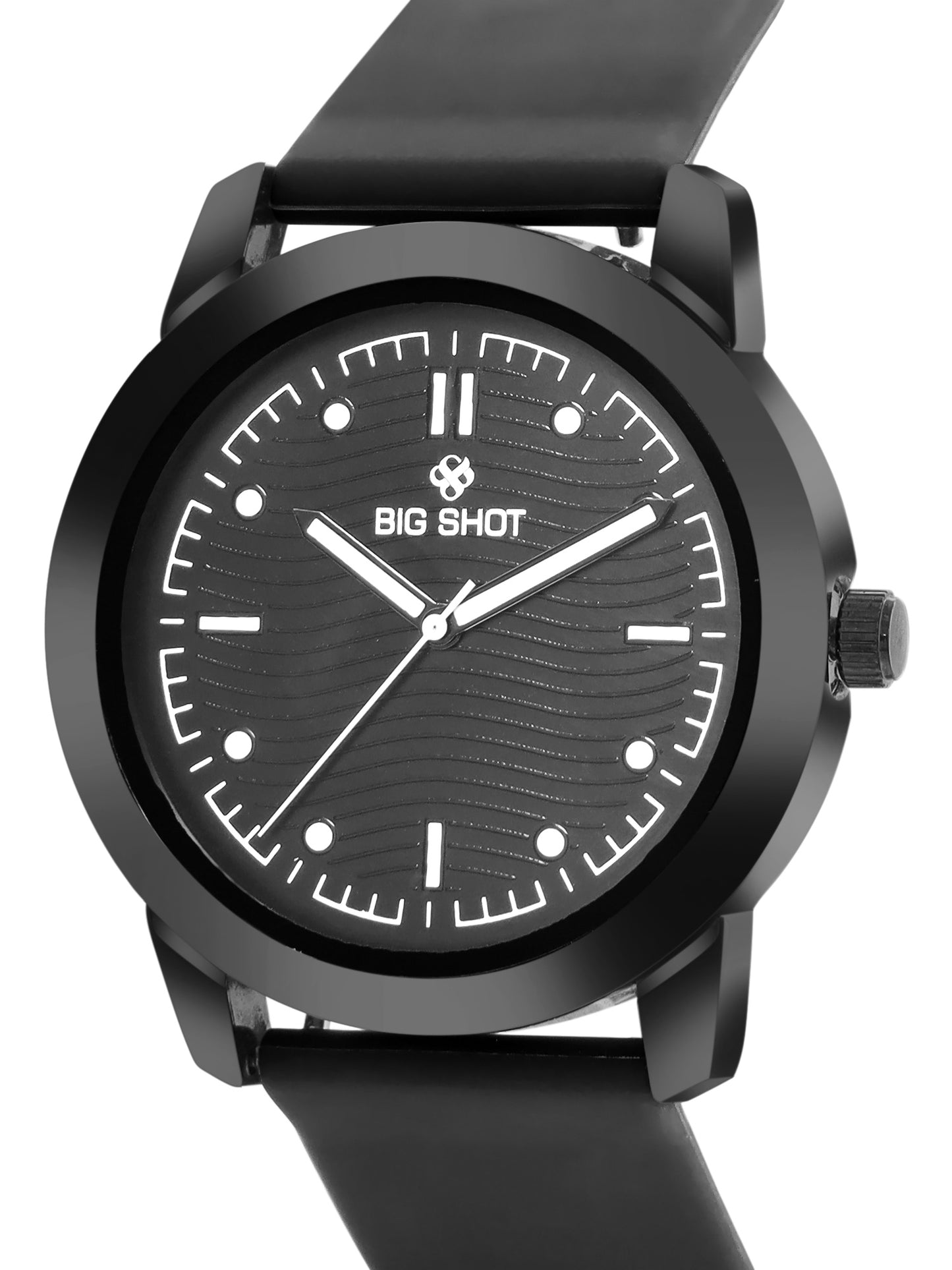 Men’s Analog Watch – Black Dial with Textured Pattern & Black Strap - BSM008B