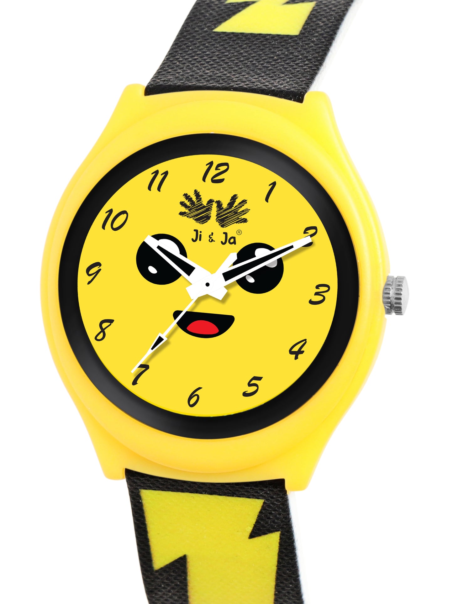 Kids’ Yellow Emoji Dial Analog Watch with Lightning Bolt Strap - JJ243