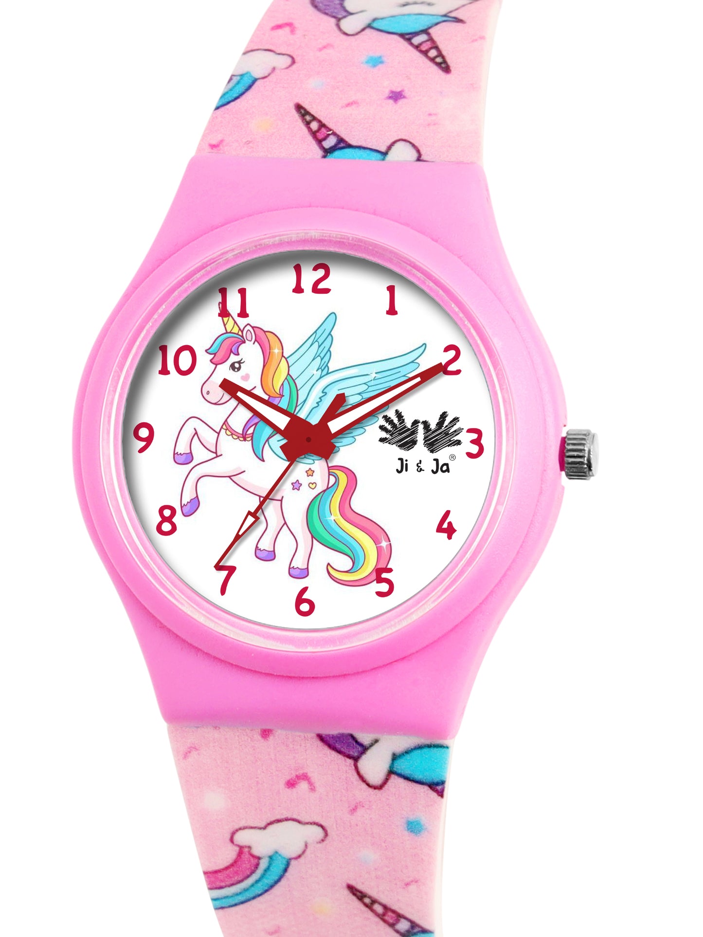 Kids’ White Dial Analog Watch with Unicorn Print Silicone Strap - JJ206