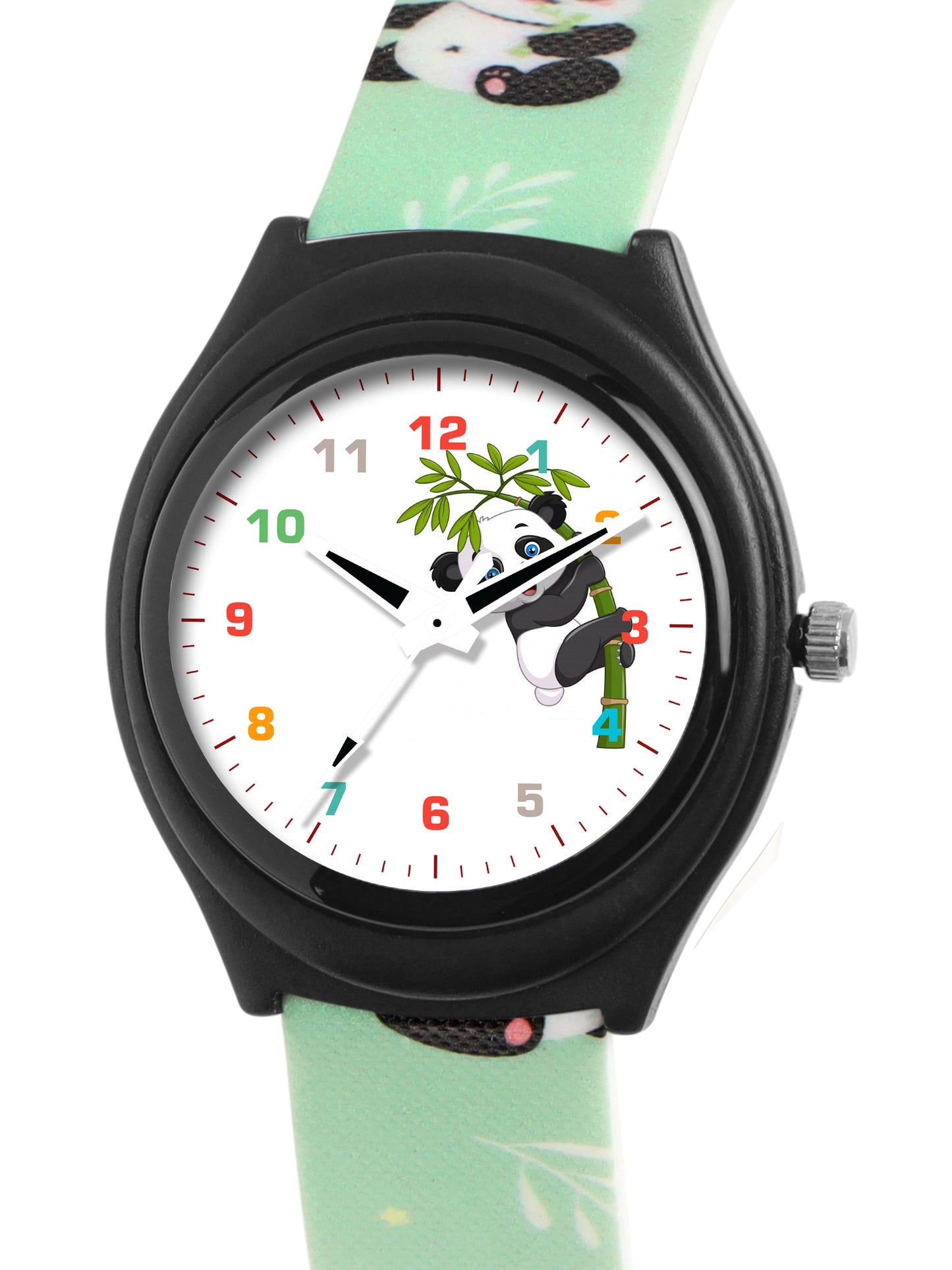 Kids’ White Dial Analog Watch with Black Case and Panda Print Silicone Strap - JJ224