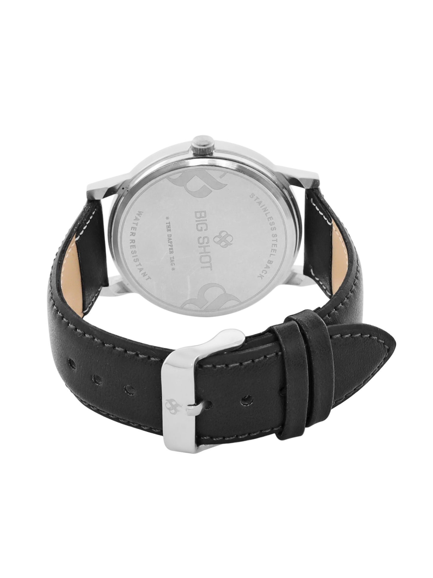 Men’s Silver Dial with Black Leather Strap Analog Watch - BSM003C