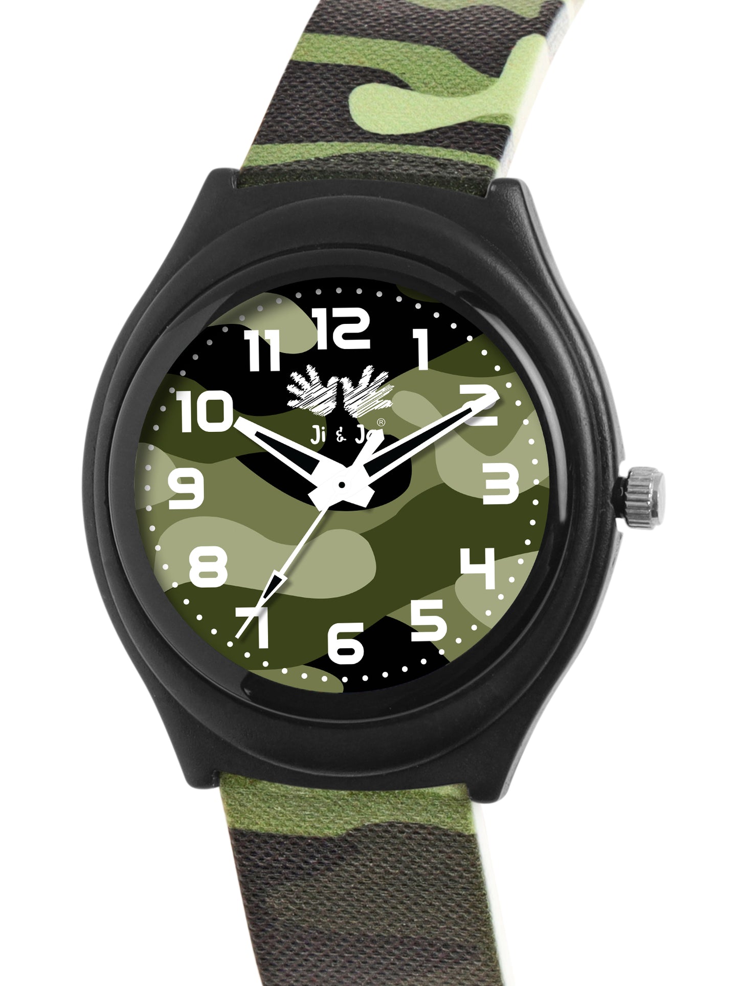 Kids’ Green Camouflage Dial Analog Watch with Black Case and Silicone Strap - JJ201