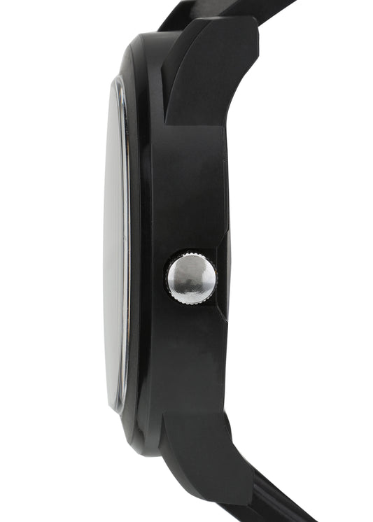 Men’s Black Dial Analog Watch with Bold White Numerals & Black Silicone Strap - BSM026A