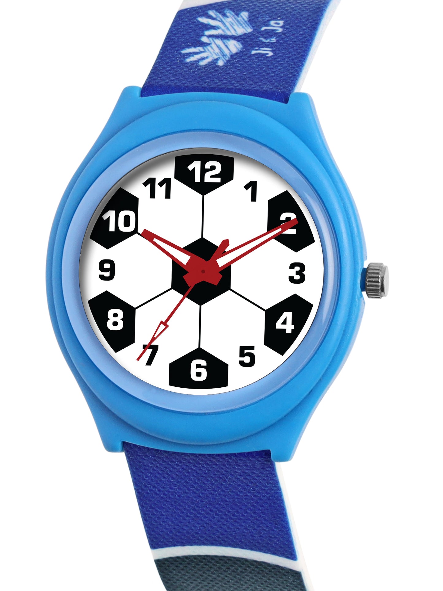 Kid’s White Dial Analog Watch with Soccer-Themed Blue & Black Silicone Strap - JJ227