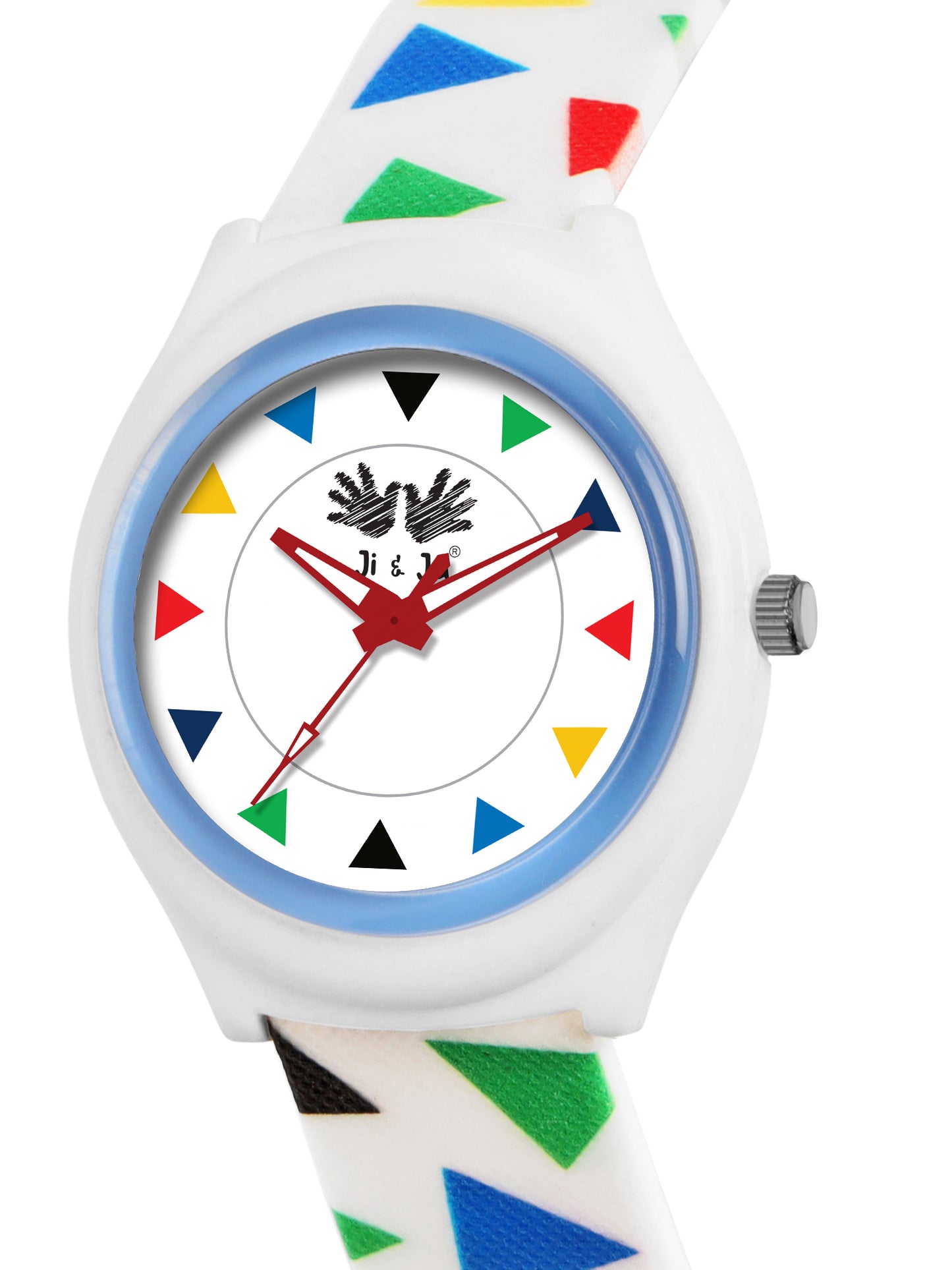 Kids’ White Dial Analog Watch with Geometric Silicone Strap - JJ205