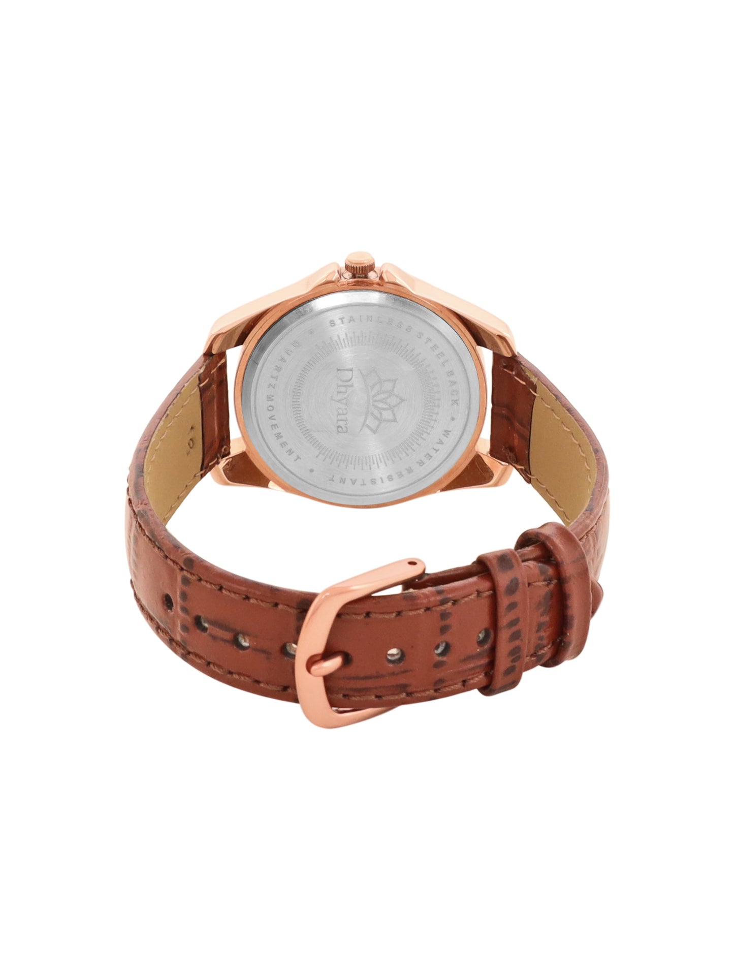 Women’s Elegant Blue Dial with Brown Leather Strap and Crystal Rose Gold Case - D009A