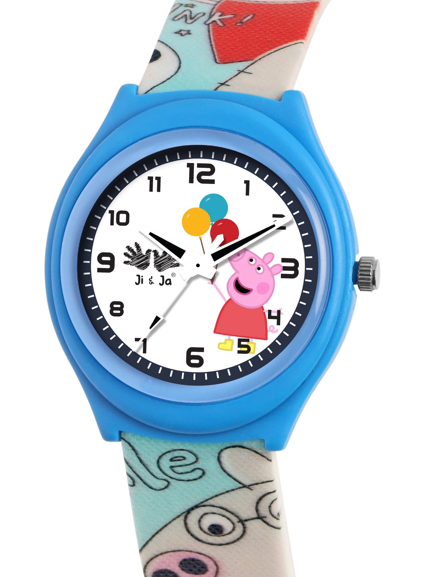 Kids’ White Dial Analog Watch with Cartoon Silicone Strap & Blue Case - JJ219