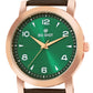 Men’s Green Dial Rose Gold Case Analog Watch with Brown Leather Strap