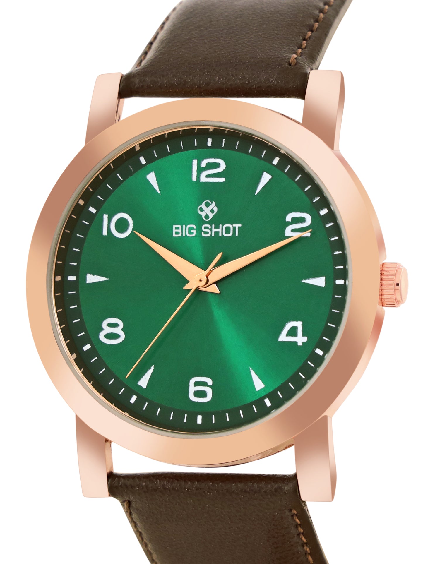 Men’s Green Dial Rose Gold Case Analog Watch with Brown Leather Strap