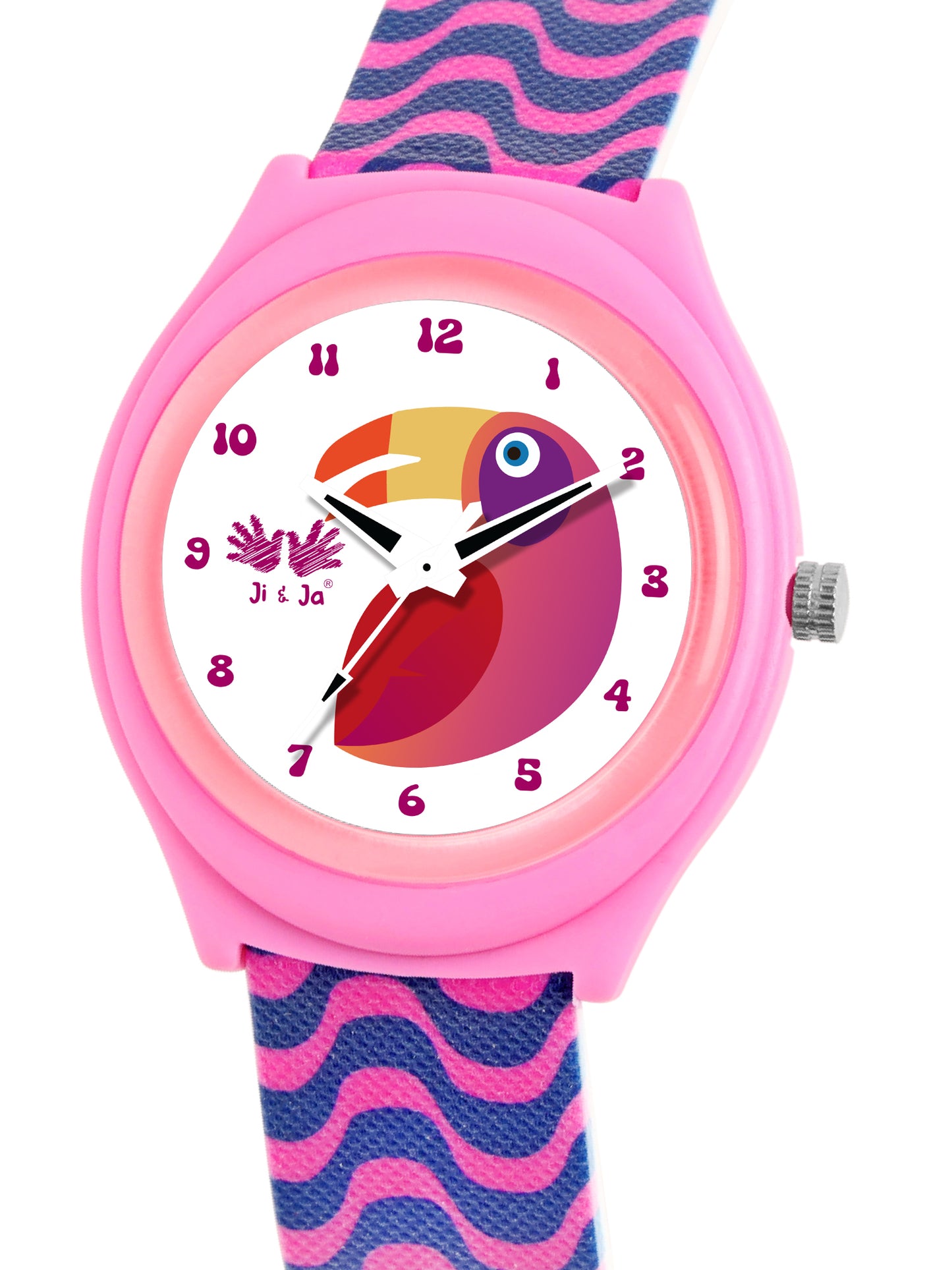 Kids’ Pink Analog Watch with Toucan Dial & Wavy Strap Design - JJ241
