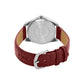 Women’s Elegant Red Dial Analog Watch with Crystal Bezel & Leather Strap - D009C