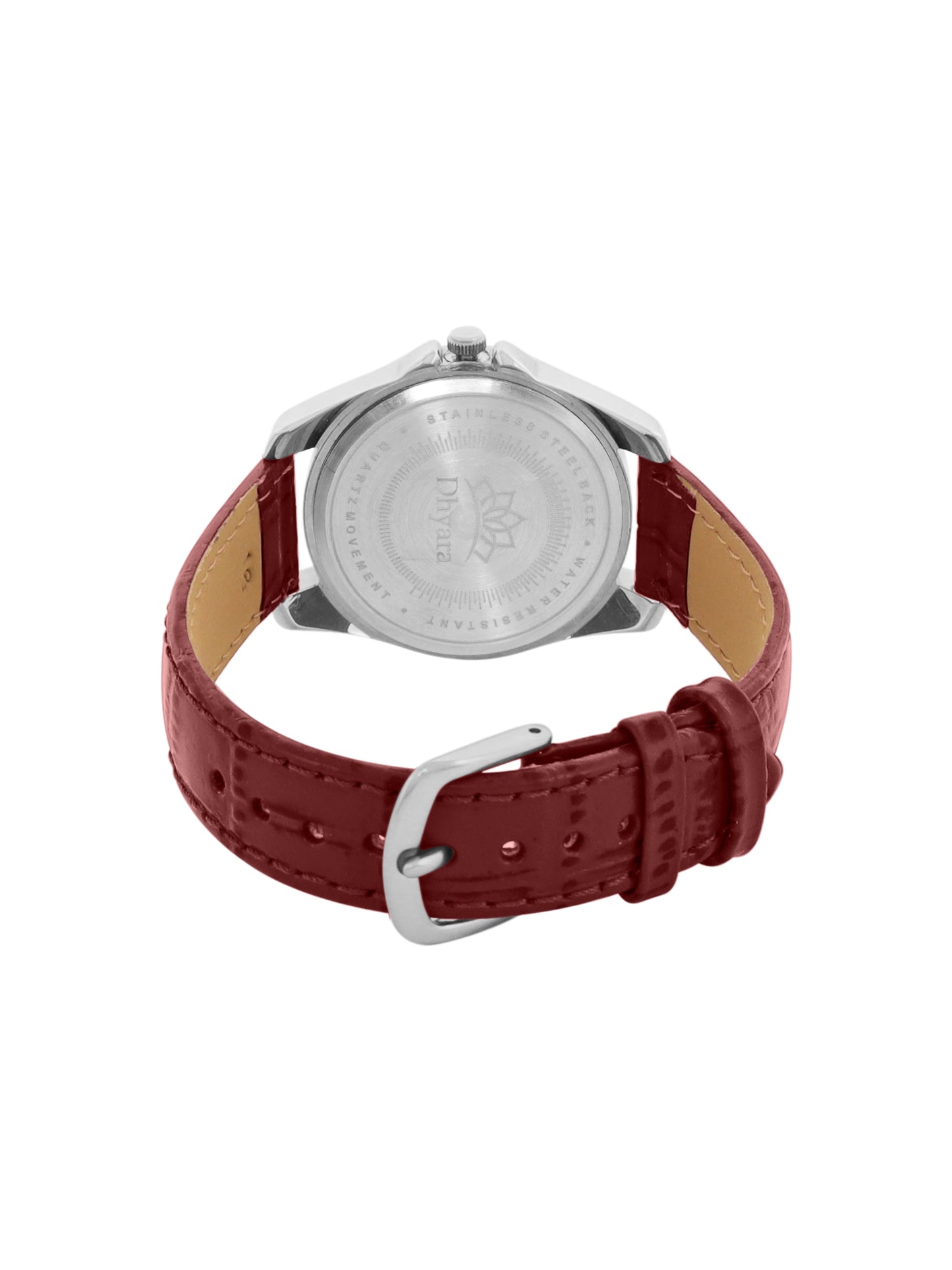 Women’s Elegant Red Dial Analog Watch with Crystal Bezel & Leather Strap - D009C