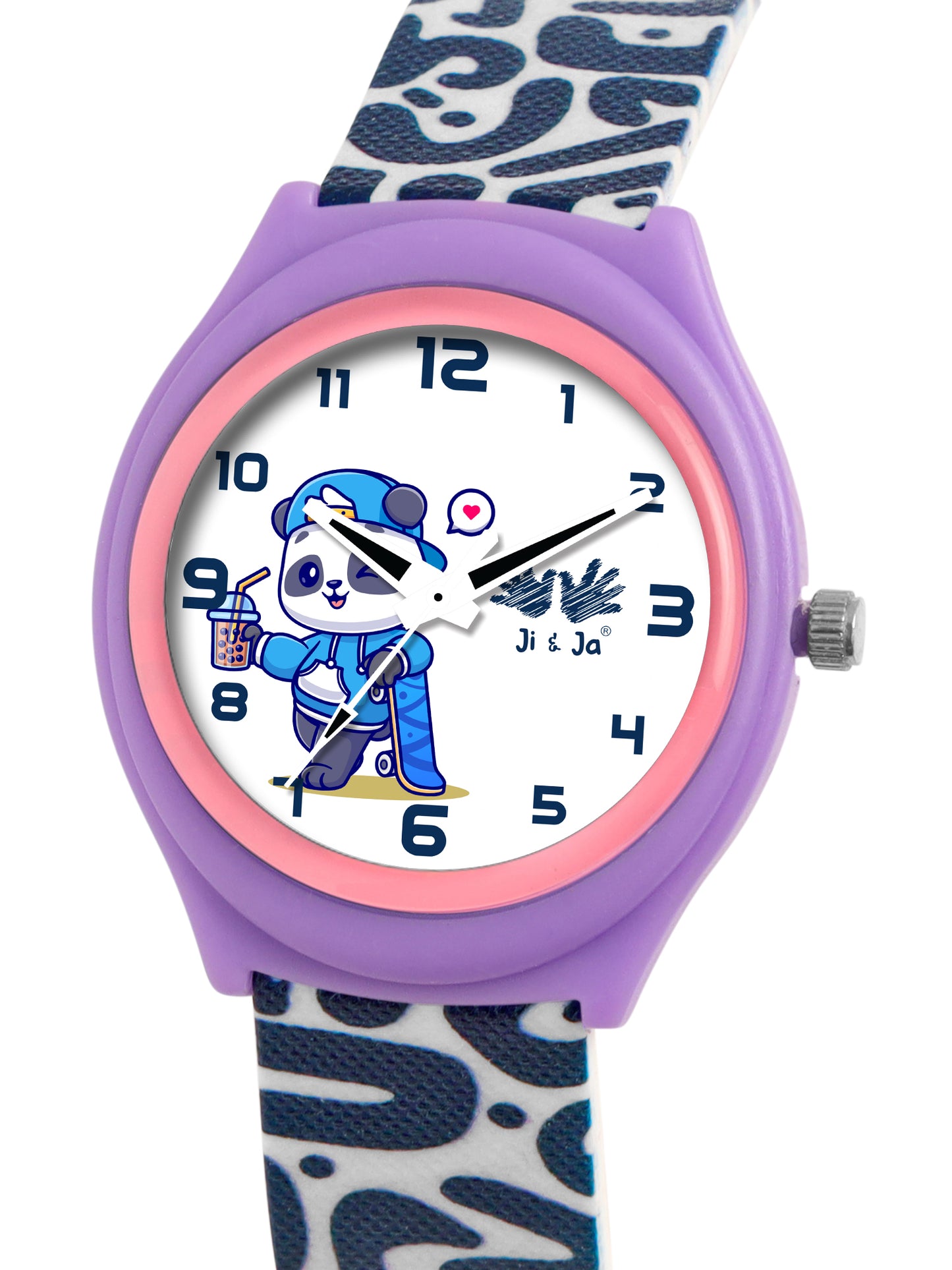 Kids’ White Dial Analog Watch with Purple Case & Panda Print Silicone Strap - JJ237